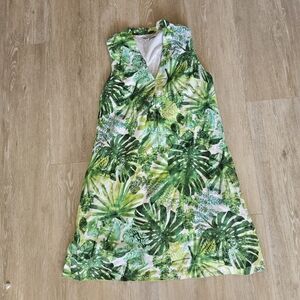 Tommy Bahama Fronderlust Leaf-Print Linen-Blend Dress w/ Pockets Women's M